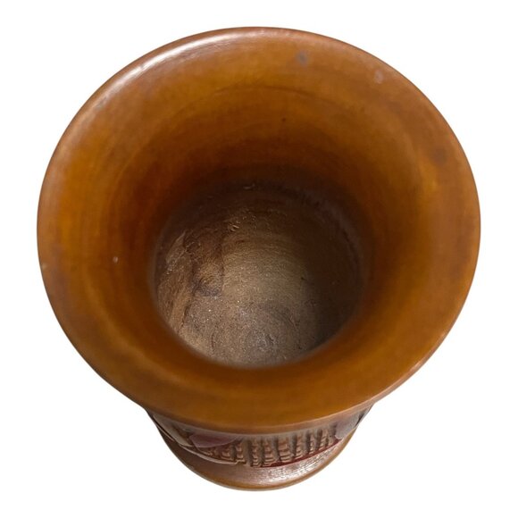Hand-Carved Central American Wood Shallow Bud Vase – Red Floral Relief – Small R - Picture 5 of 5